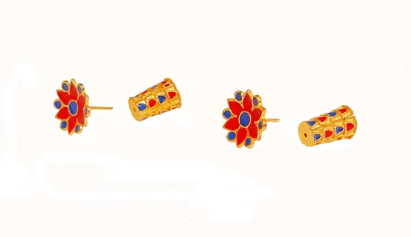 Assamese_Traditional_Copper_Gold_Plated_Red_Blue_Colour_Thuria_Stud_Earring_For_Girls_&_Women